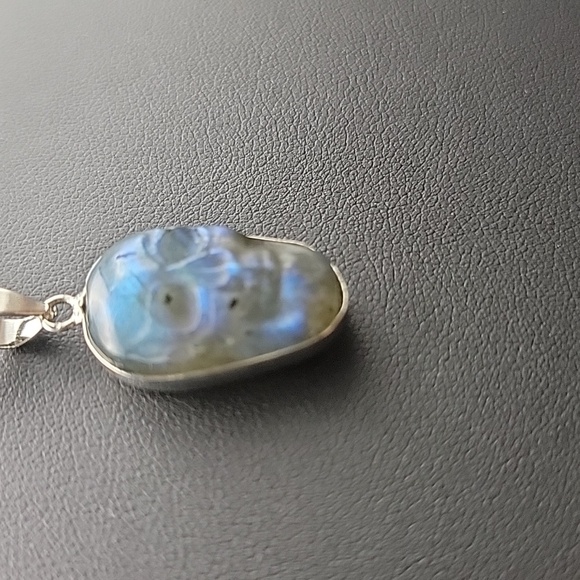 22" Silver Plate Necklace Gemstone Labradorite Skull Pendant Unisex NEW - Picture 5 of 8